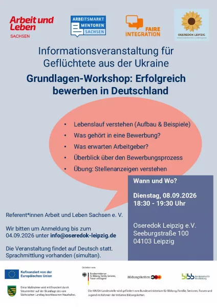 Grundlagen-Workshop "Erfolgreich bewerben in Deutschland" 21 Flyer Oseredok 08 06 2026 deutsch(1)